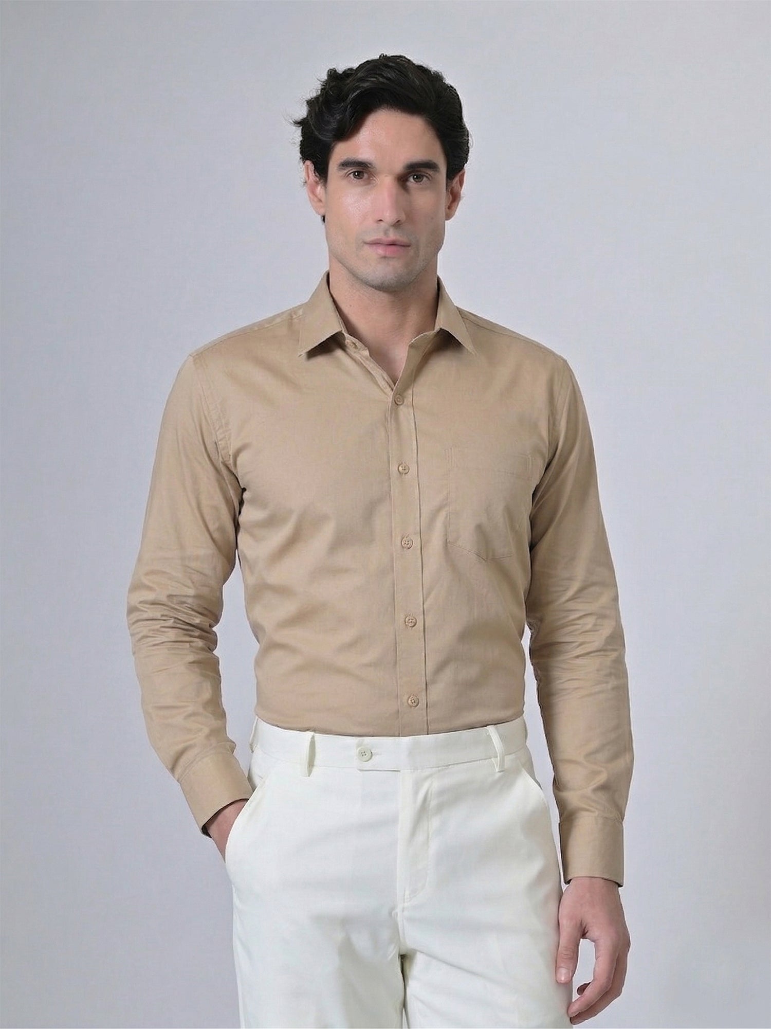 Beige Cotton Oxford Shirt

    – Hallsta...