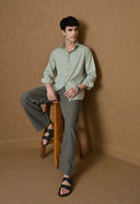 Men's Light Green Cotton Blend Regular Fit Shirt