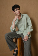 Men's Light Green Cotton Blend Regular Fit Shirt