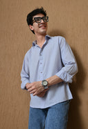 Men's Blue Cotton Blend Regular Fit Shirt